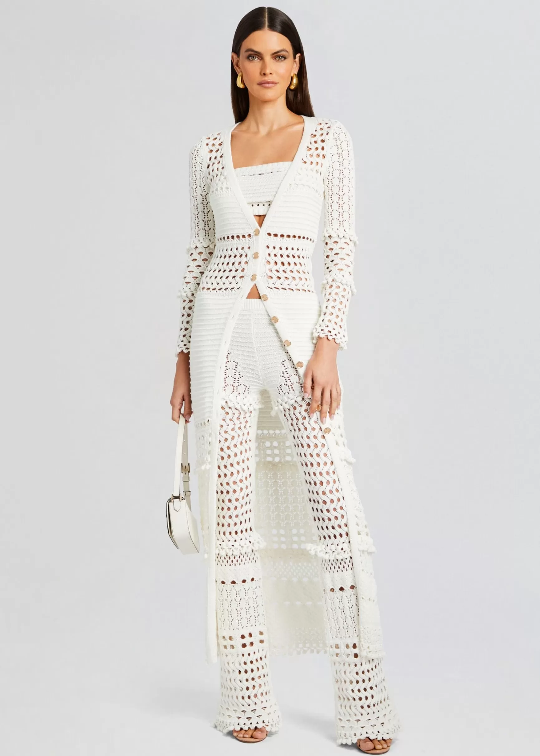 Tops*Retrofete Alaia Knit Crochet Cardigan Iridescent White
