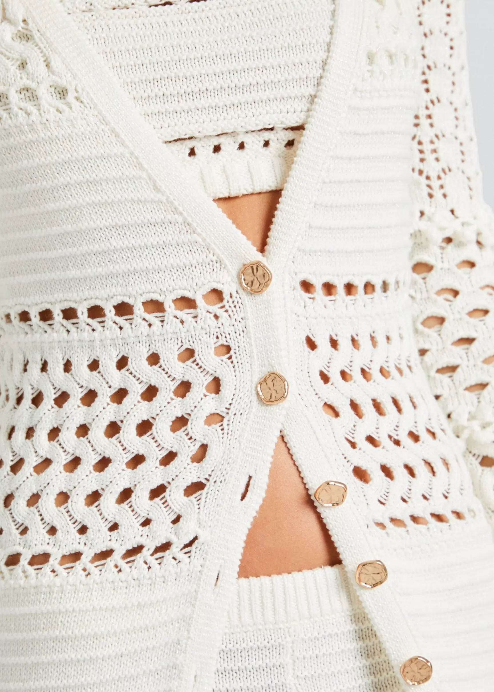 Tops*Retrofete Alaia Knit Crochet Cardigan Iridescent White