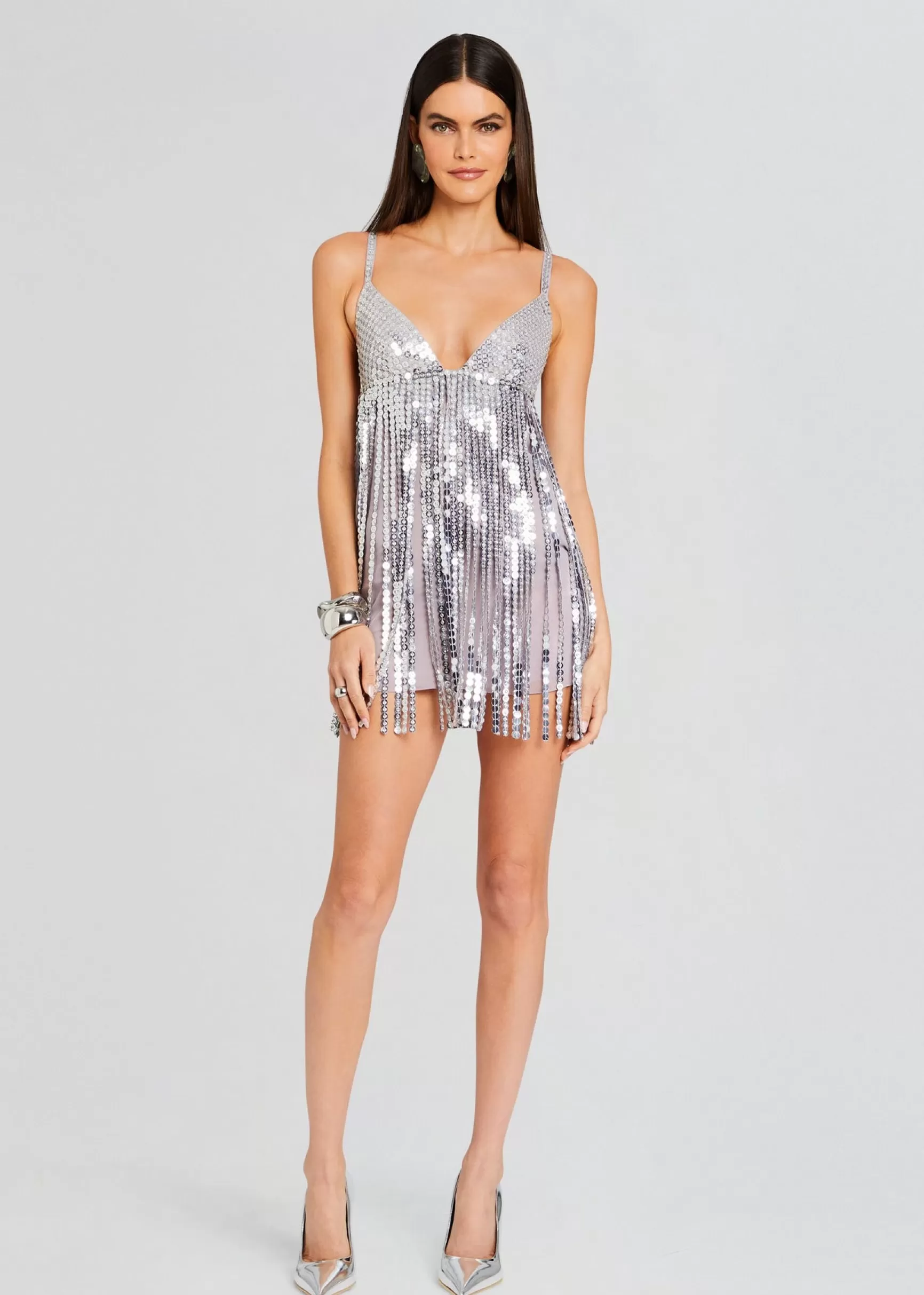 RETROFÊTE*Retrofete Alva Embellished Fringe Dress Mink Grey
