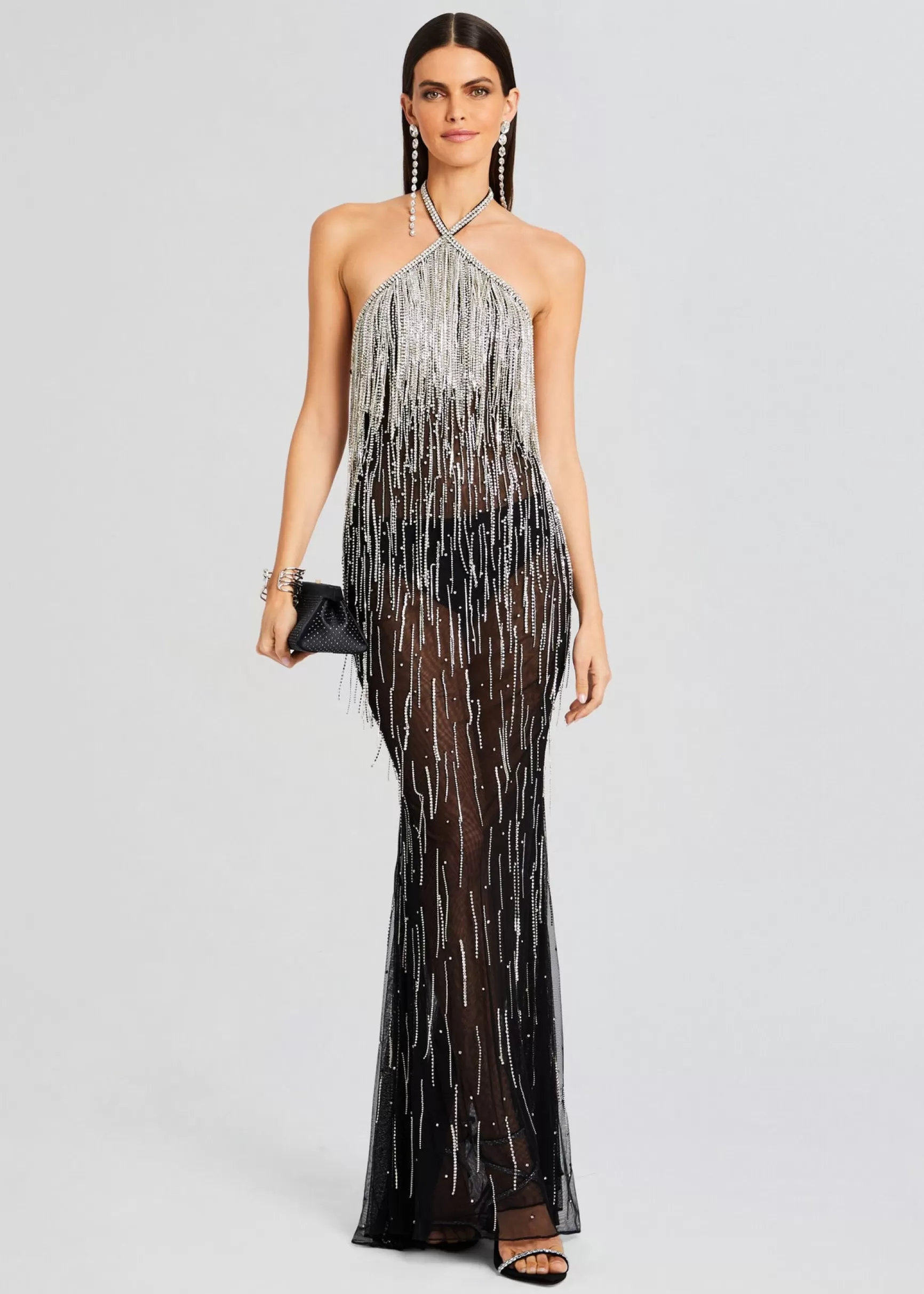 RETROFÊTE*Retrofete Belle Embellished Fringe Dress Black/Silver
