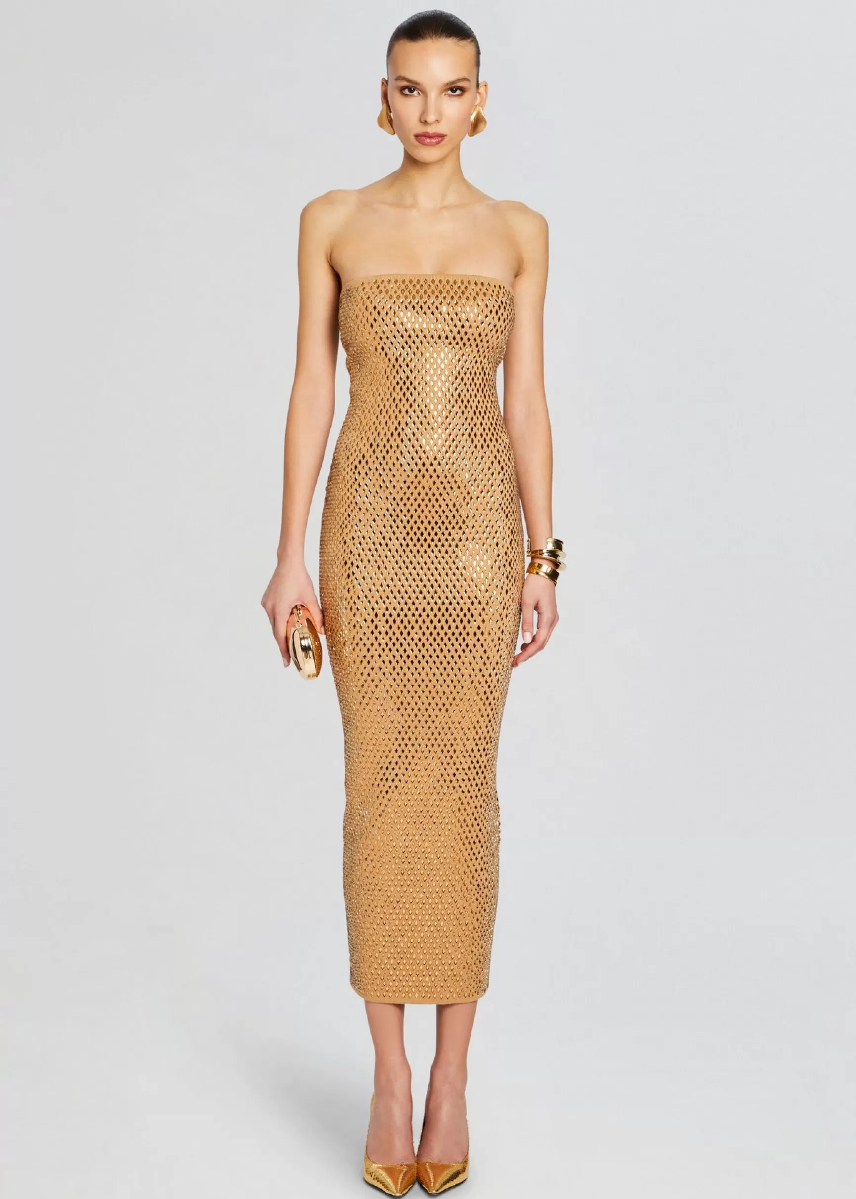 Guest Of*Retrofete Boa Embellished Knit Dress Iridescent Gold