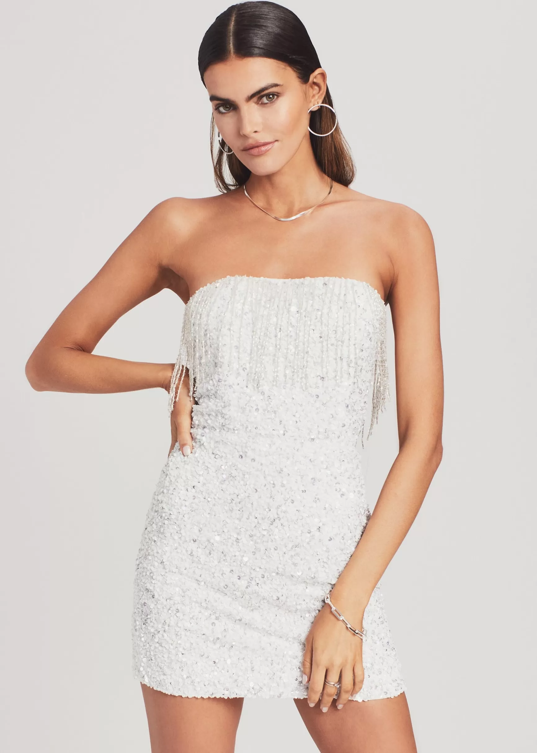 RETROFÊTE*Retrofete Cassandra Sequin Fringe Dress Silver/White