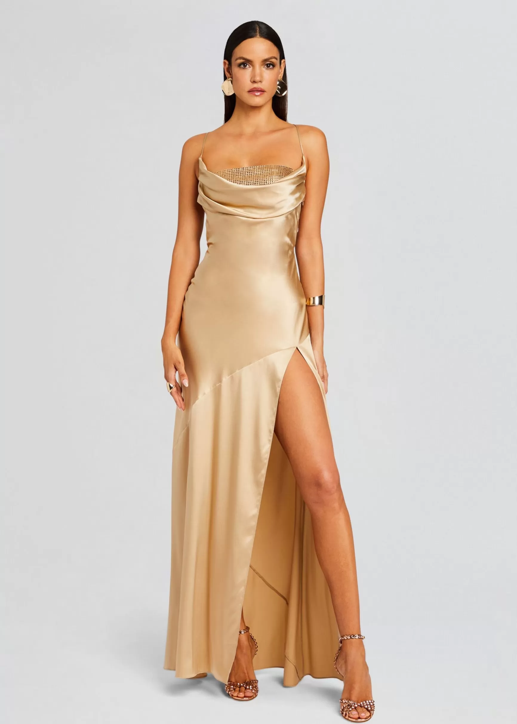 Maxi*Retrofete Emery Embellished Silk Dress Nude