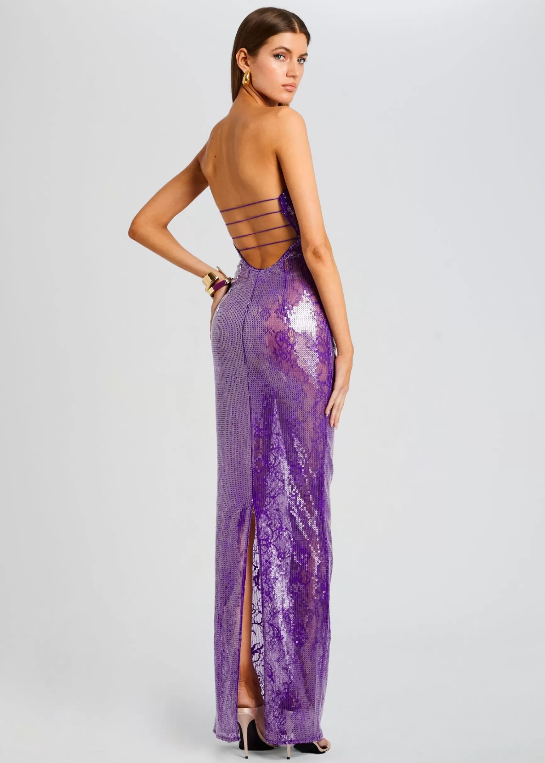 Gowns*Retrofete Lucia Sequin Lace Dress Amethyst