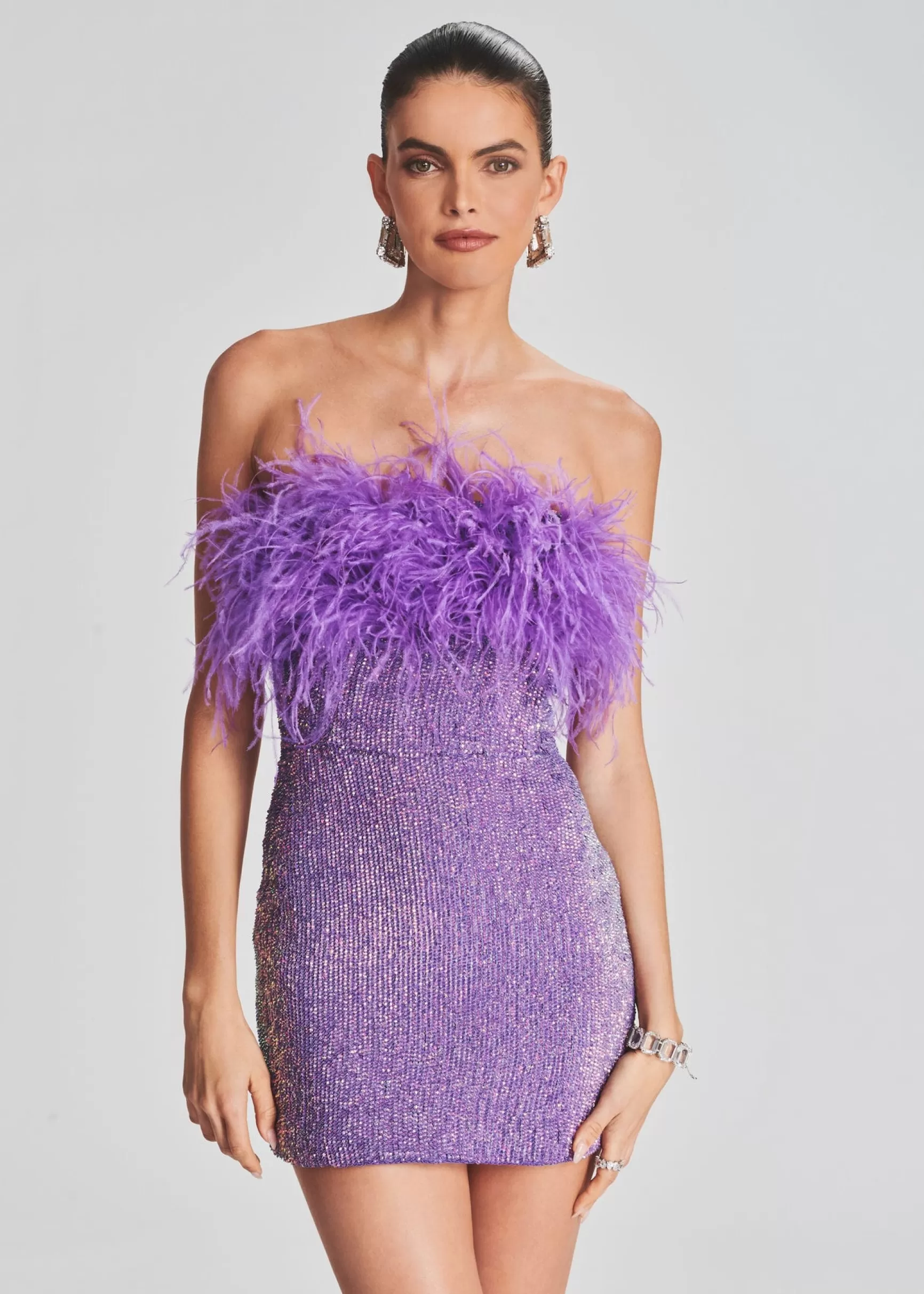 RETROFÊTE*Retrofete Torin Sequin Feather Dress Metallic Lavender