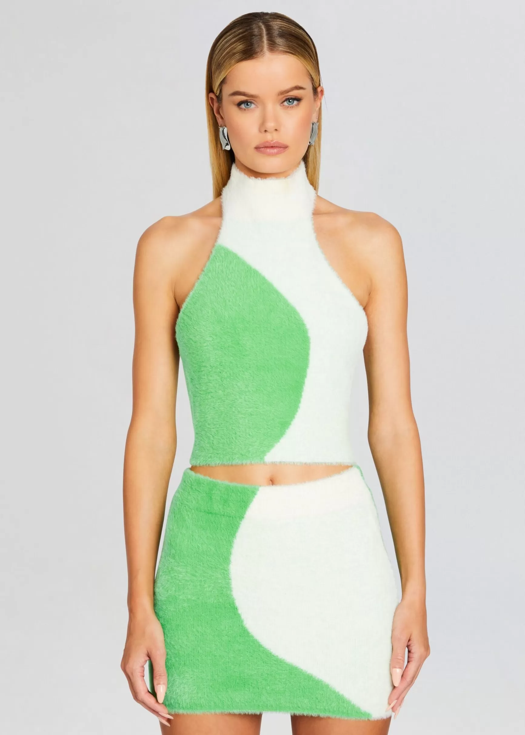 Spring Knits*Retrofete Wilma Fuzzy Crop Top Pistachio/Cream